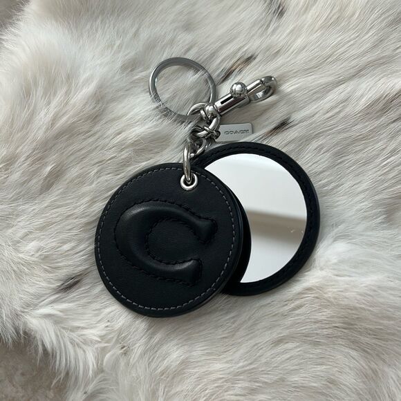 COACH Black Leather Mirrored Keychain - Picture 1 of 6